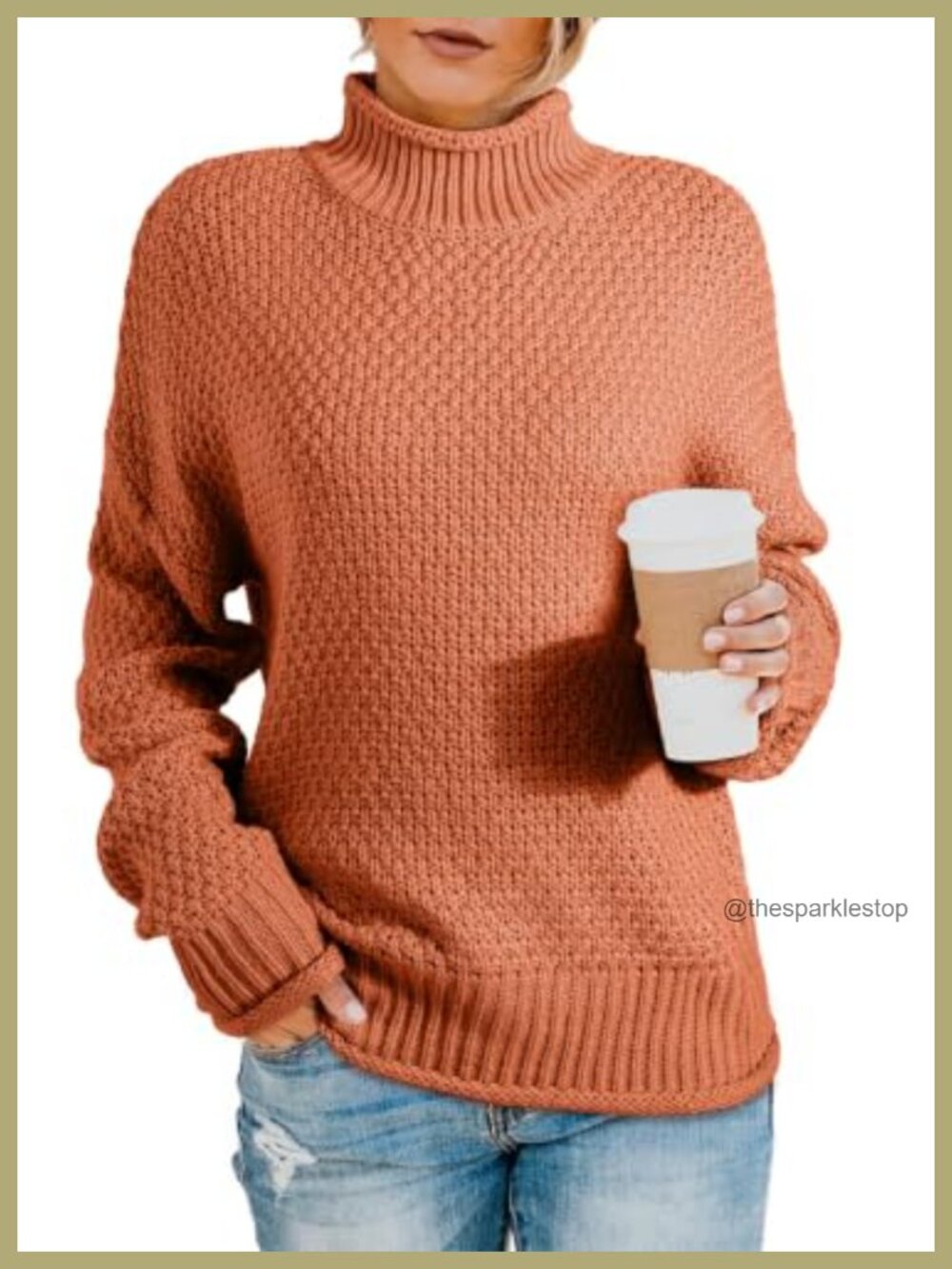 Womens Turtleneck Cable Knit Chunky Pullover Sweater